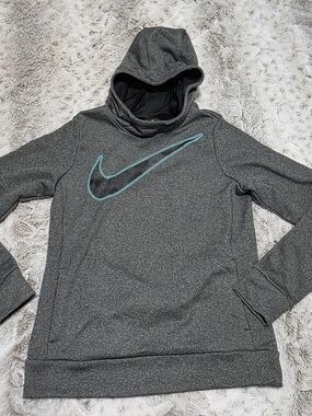 Nike Dark Gray Hooded Sweatshirt with Teal Swoosh